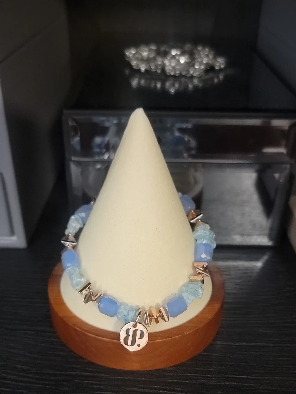 Bomb Party Rose Gold & Light Blue Crystal Beaded Charm Bracelet